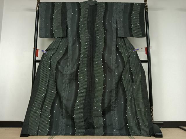 平和屋着物▽小紋　単衣　箔散らし文様　ロング丈　洗える着物　AABI2083jh