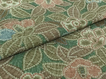 平和屋着物▽上質な小紋　単衣　草花文　鬼しぼ縮緬　正絹　逸品　AABI2087jh