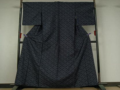平和屋着物▽結城紬　単衣　80亀甲　幾何学文様　正絹　逸品　AABI2090jh