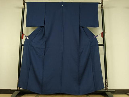 平和屋着物▽上質な色無地　単衣　深縹色　正絹　逸品　AABI2092jh