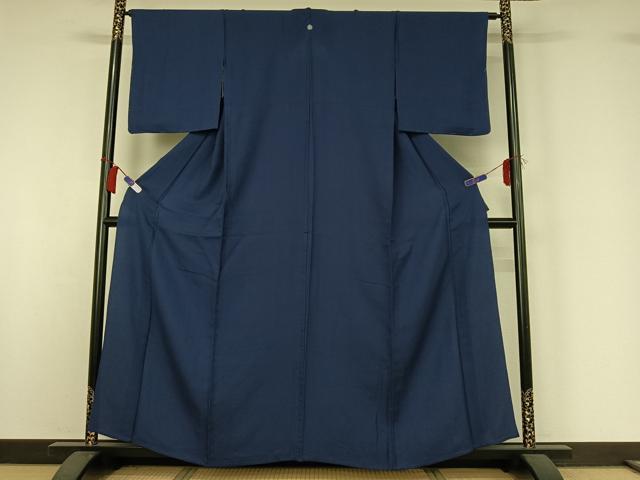 平和屋着物▽上質な色無地　単衣　深縹色　正絹　逸品　AABI2092jh