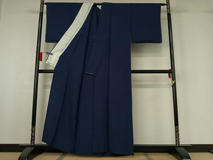 平和屋着物▽上質な色無地　単衣　深縹色　正絹　逸品　AABI2092jh