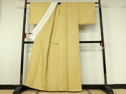 平和屋着物▽上質な色無地　単衣　草花地紋　砥粉色　正絹　逸品　AABI2093jh