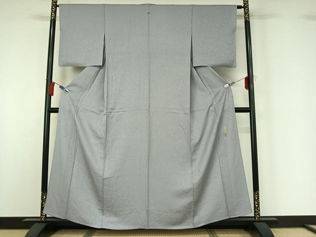 平和屋着物▽本草木染作家　瑞寶　色無地　単衣　草花地紋　暁鼠色　正絹　逸品　AABI2094jh
