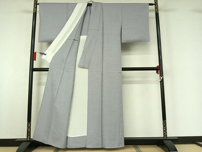 平和屋着物▽本草木染作家　瑞寶　色無地　単衣　草花地紋　暁鼠色　正絹　逸品　AABI2094jh