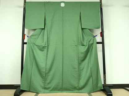平和屋着物▽上質な色無地　単衣　舞花地紋　柳染色　正絹　逸品　AABI2095jh