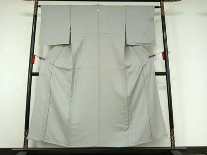 平和屋着物▽上質な色無地　単衣　花菱地紋　白鼠色　正絹　逸品　AABI2096jh