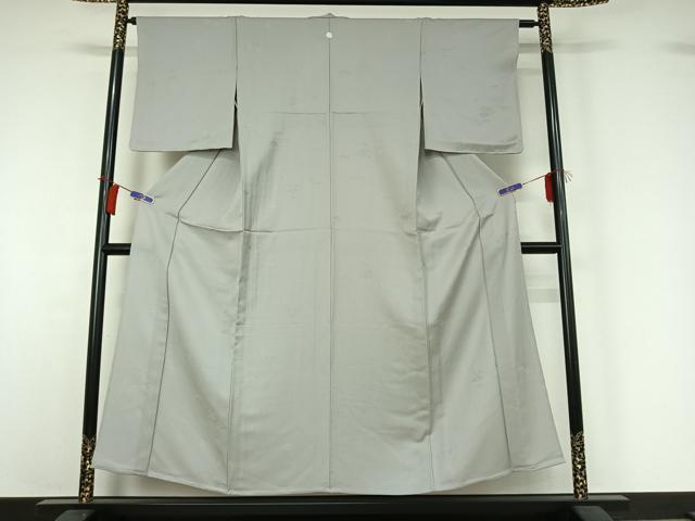 平和屋着物▽上質な色無地　単衣　花菱地紋　白鼠色　正絹　逸品　AABI2096jh