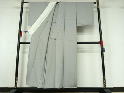 平和屋着物▽上質な色無地　単衣　花菱地紋　白鼠色　正絹　逸品　AABI2096jh