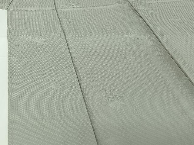 平和屋着物▽上質な色無地　単衣　花菱地紋　白鼠色　正絹　逸品　AABI2096jh