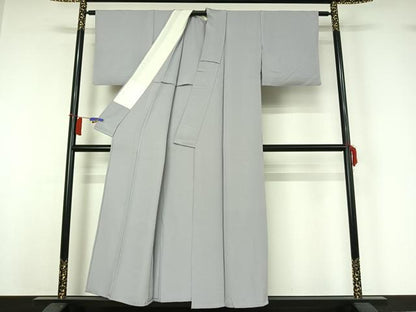 平和屋着物▽上質な色無地　単衣　暁鼠色　正絹　逸品　AABI2097jh