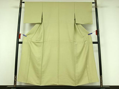 平和屋着物▽上質な色無地　単衣　若菜色　正絹　逸品　AABI2098jh
