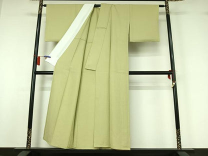 平和屋着物▽上質な色無地　単衣　若菜色　正絹　逸品　AABI2098jh