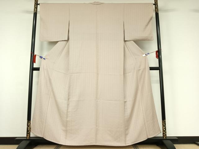 平和屋着物▽上質な色無地　単衣　菱地紋　亜麻色　正絹　逸品　AABI2100jh