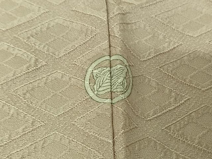 平和屋着物▽上質な色無地　単衣　菱地紋　亜麻色　正絹　逸品　AABI2100jh