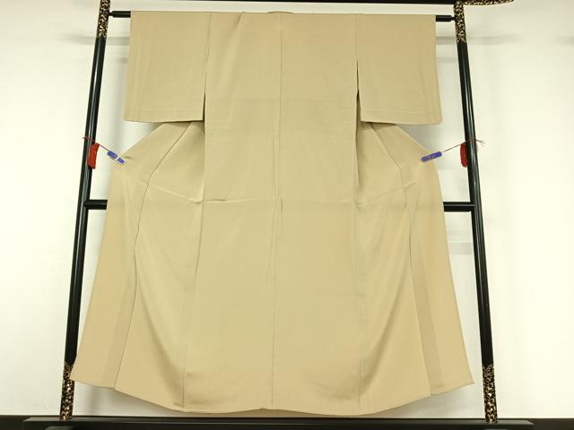 平和屋着物▽上質な色無地　単衣　白橡色　鬼しぼ縮緬　正絹　逸品　AABI2103jh