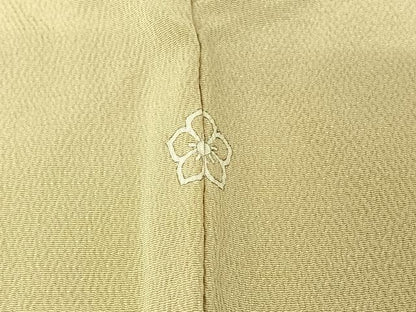 平和屋着物▽上質な色無地　単衣　白橡色　鬼しぼ縮緬　正絹　逸品　AABI2103jh