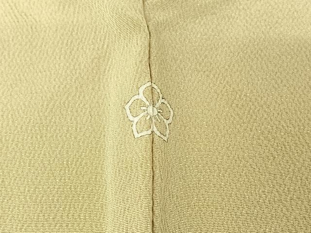 平和屋着物▽上質な色無地　単衣　白橡色　鬼しぼ縮緬　正絹　逸品　AABI2103jh