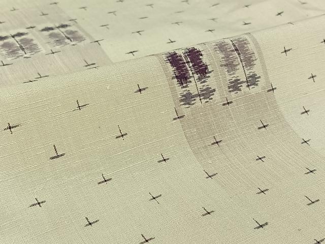 平和屋着物▽上質な紬　単衣　遠州椿　正絹　逸品　AABI2104jh