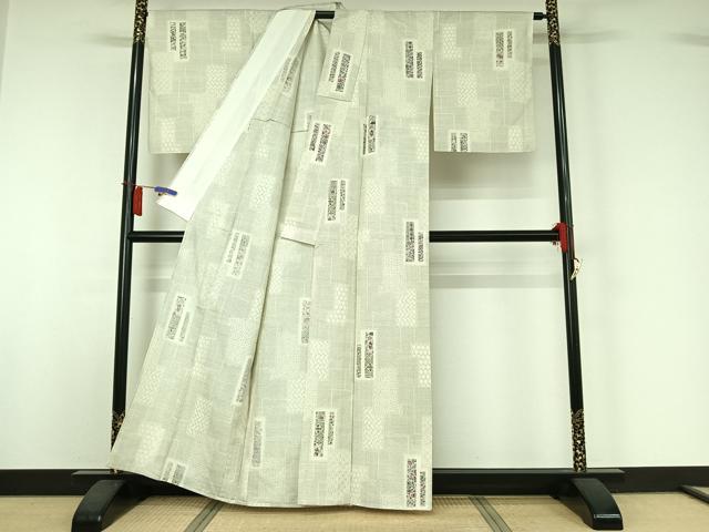 平和屋着物▽上質な紬　単衣　短冊花文　正絹　逸品　AABI2105jh