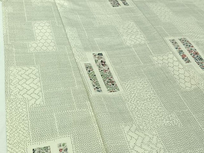 平和屋着物▽上質な紬　単衣　短冊花文　正絹　逸品　AABI2105jh