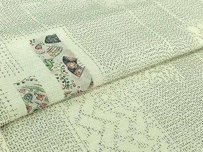 平和屋着物▽上質な紬　単衣　短冊花文　正絹　逸品　AABI2105jh