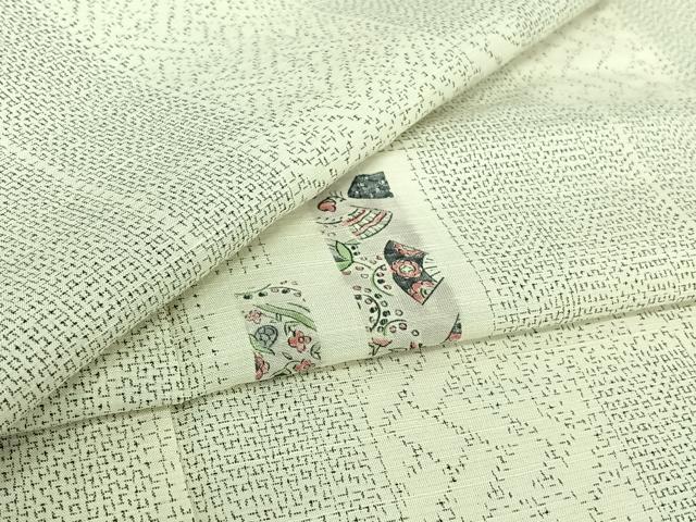 平和屋着物▽上質な紬　単衣　短冊花文　正絹　逸品　AABI2105jh