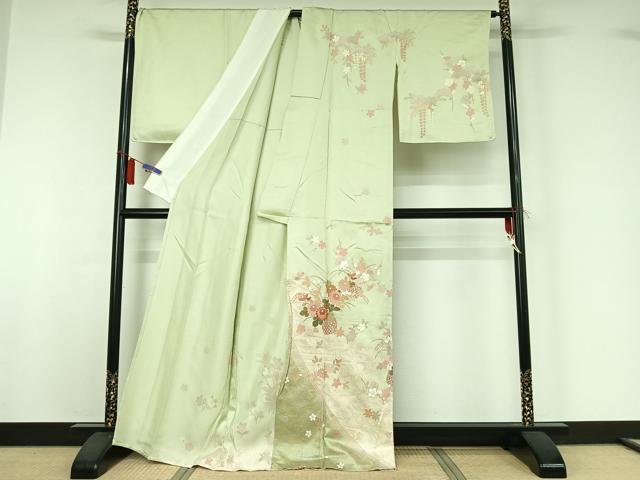 平和屋着物▽訪問着　単衣　飾花文　金彩　正絹　逸品　AABI2107jh