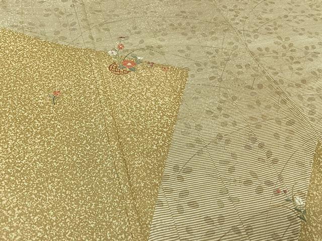 平和屋着物▽訪問着　単衣　刺繍　飾花文　金糸　銀彩　正絹　逸品　AABI2109jh