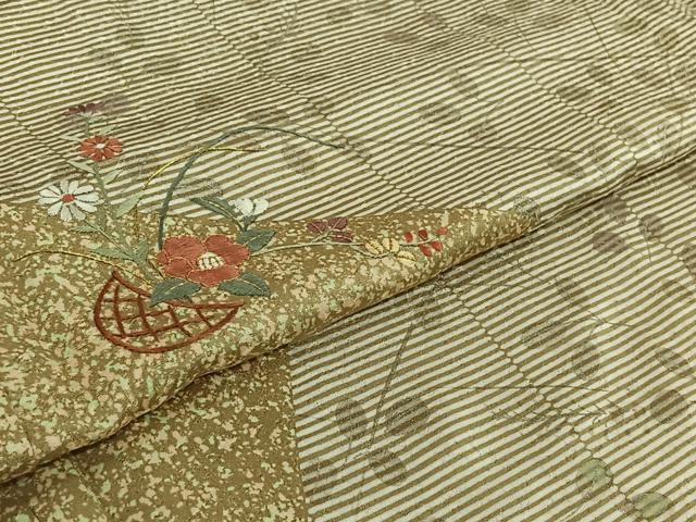 平和屋着物▽訪問着　単衣　刺繍　飾花文　金糸　銀彩　正絹　逸品　AABI2109jh