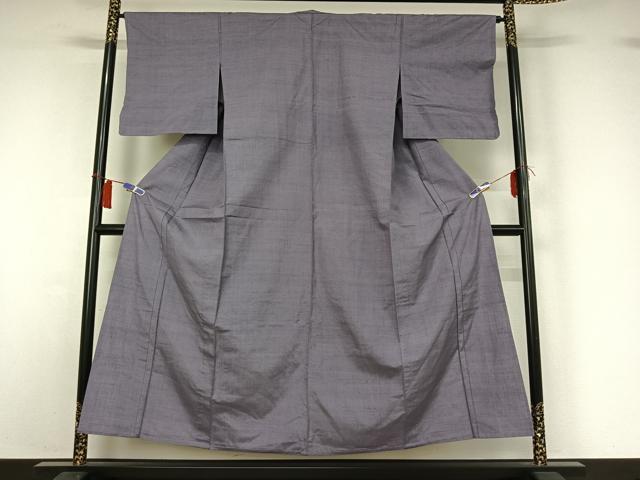 平和屋着物▽上質な紬　単衣　薄鼠色　正絹　逸品　AABI2112jh