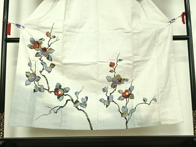 平和屋着物▽訪問着　単衣　紬地　枝花文　金彩　正絹　逸品　AABI2115jh