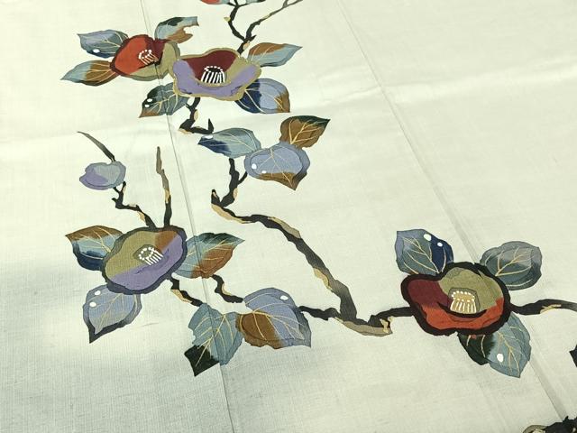 平和屋着物▽訪問着　単衣　紬地　枝花文　金彩　正絹　逸品　AABI2115jh