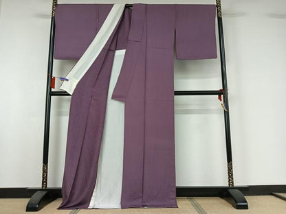 平和屋着物▽上質な色無地　単衣　葡萄鼠色　正絹　逸品　AABI2117jh