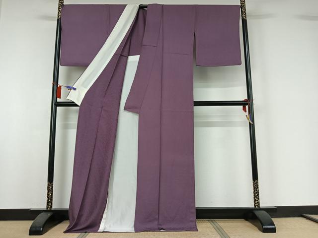 平和屋着物▽上質な色無地　単衣　葡萄鼠色　正絹　逸品　AABI2117jh
