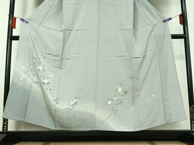 平和屋着物▽訪問着　単衣　枝花文　暈し染め　正絹　逸品　AABI2118jh