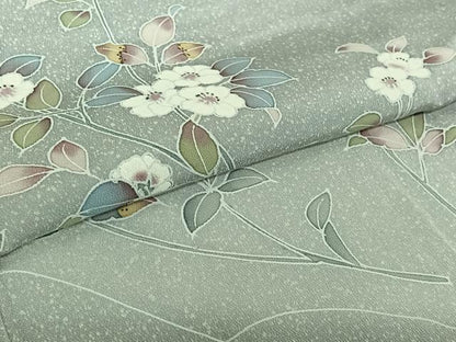 平和屋着物▽訪問着　単衣　枝花文　暈し染め　正絹　逸品　AABI2118jh