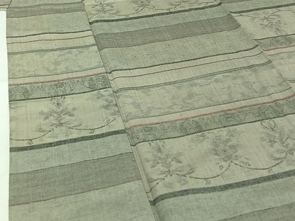 平和屋着物▽上質な紬　単衣　横段花文　正絹　逸品　AABI2119jh