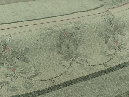 平和屋着物▽上質な紬　単衣　横段花文　正絹　逸品　AABI2119jh