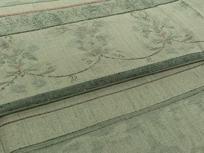 平和屋着物▽上質な紬　単衣　横段花文　正絹　逸品　AABI2119jh
