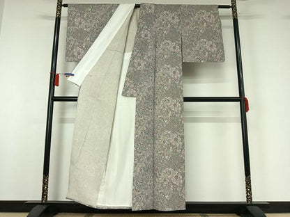 平和屋着物▽上質な小紋　単衣　切嵌更紗花文　染の近江謹製　正絹　逸品　AABI2120jh
