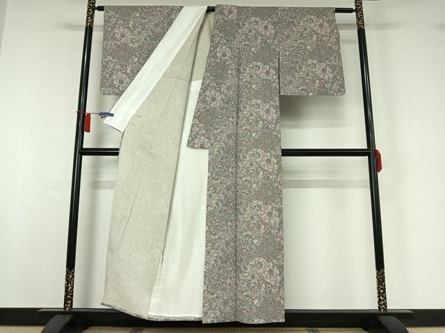 平和屋着物▽上質な小紋　単衣　切嵌更紗花文　染の近江謹製　正絹　逸品　AABI2120jh
