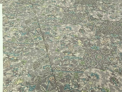 平和屋着物▽上質な小紋　単衣　切嵌更紗花文　染の近江謹製　正絹　逸品　AABI2120jh