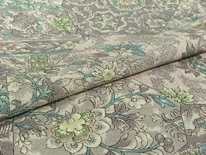 平和屋着物▽上質な小紋　単衣　切嵌更紗花文　染の近江謹製　正絹　逸品　AABI2120jh