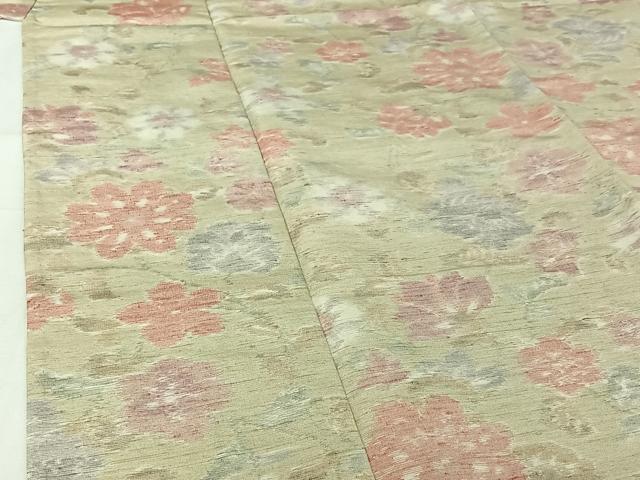 平和屋着物▽上質な紬　単衣　草花文　正絹　逸品　AABI2124jh