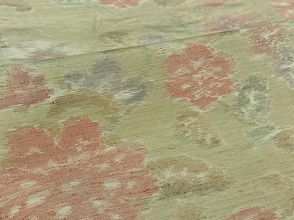 平和屋着物▽上質な紬　単衣　草花文　正絹　逸品　AABI2124jh