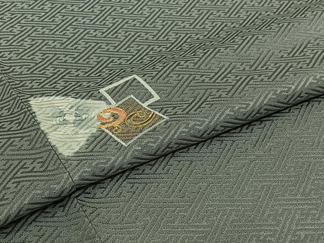 平和屋着物▽上質な小紋　単衣　駒刺繍　幾何学立波文　正絹　逸品　AABI2125jh