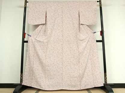 平和屋着物▽お召　単衣　草花文　正絹　逸品　AABI2128jh