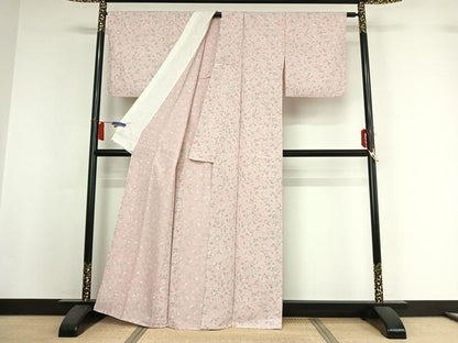 平和屋着物▽お召　単衣　草花文　正絹　逸品　AABI2128jh