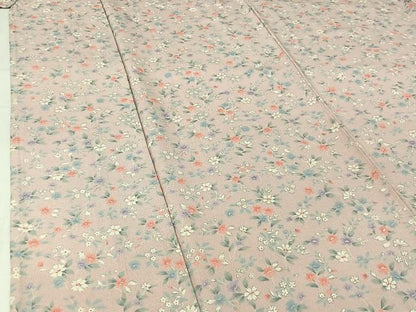 平和屋着物▽お召　単衣　草花文　正絹　逸品　AABI2128jh